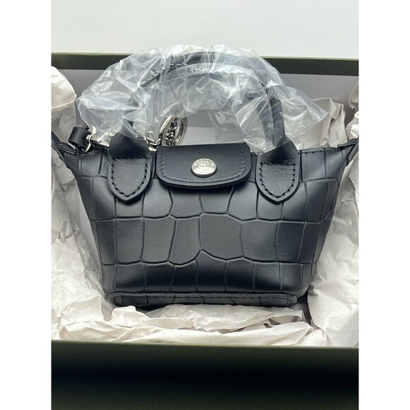 Longchamp Black Croc-Embossed Mini Bag - Picture 1 of 10
